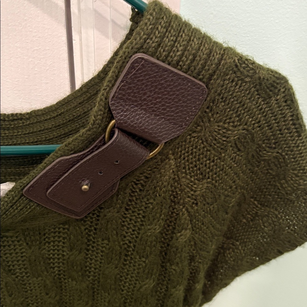 Green Cable Knit Sweater with Belt - Picture 3 of 5